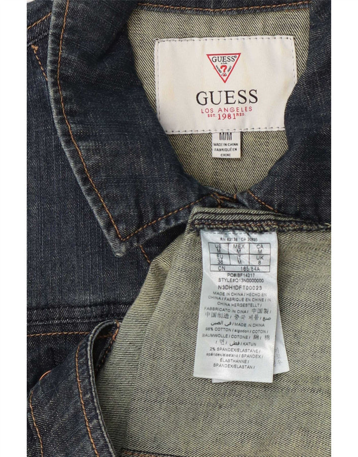 Guess Womens Denim Jacket UK 8 Small Navy Blue Cotton