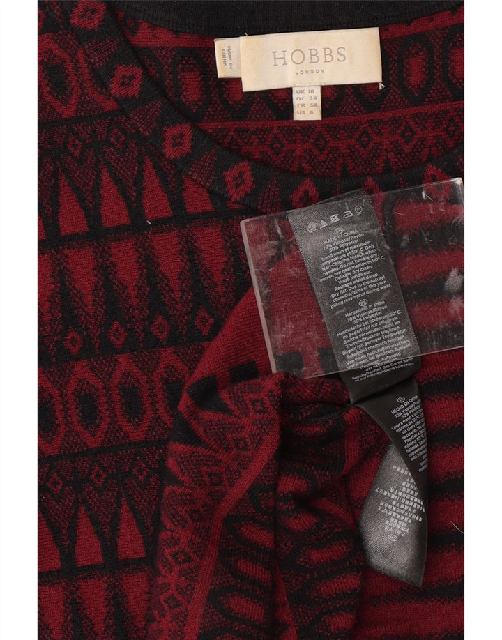 HOBBS Womens 3/4 Sleeve Jumper Dress UK 10 Small  Red Geometric Viscose