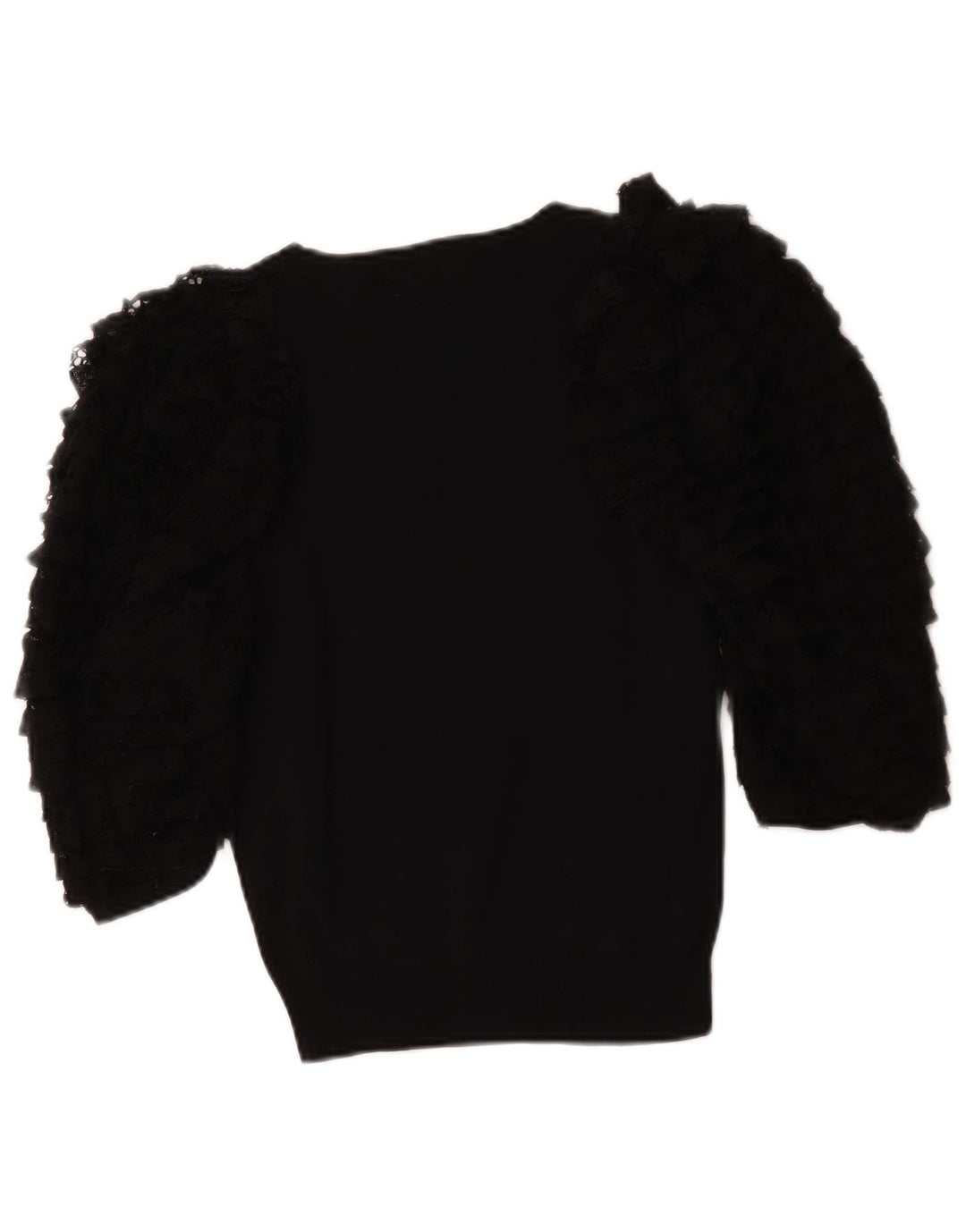 Zara Womens 3/4 Sleeve Blouse Top UK 12 Medium Black Cotton