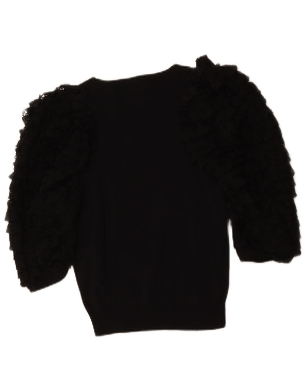 Zara Womens 3/4 Sleeve Blouse Top UK 12 Medium Black Cotton