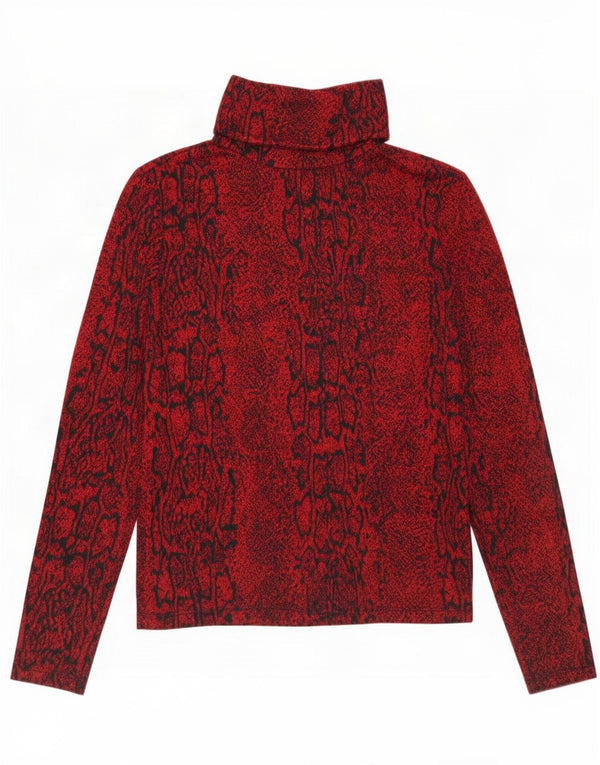 Zara Womens Roll Neck Blouse Top UK 10 Small Red Animal Print Polyester