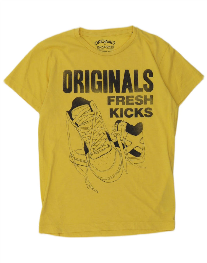 Jack & Jones Mens Graphic T-Shirt Top Small Yellow Cotton