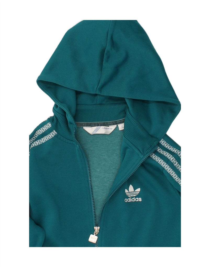 ADIDAS Womens Zip Hoodie Sweater EU 36 Small Turquoise Polyester | Vintage Adidas | Thrift | Second-Hand Adidas | Used Clothing | Messina Hembry 