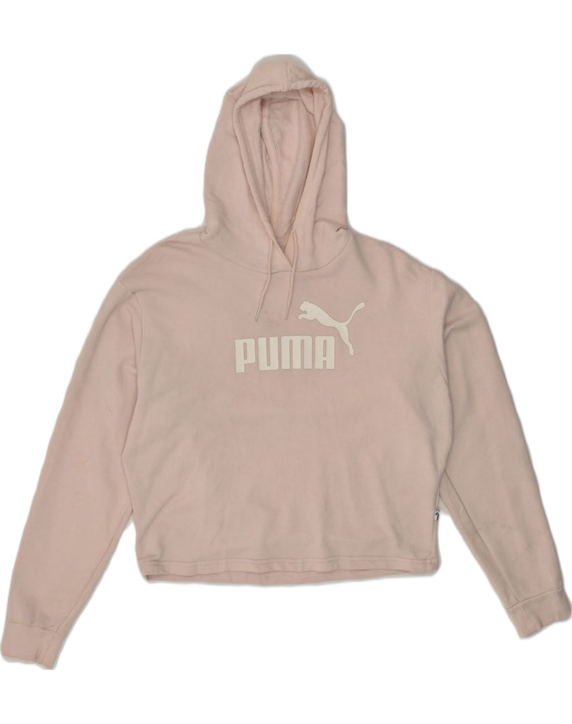 PUMA Womens Graphic Crop Hoodie Jumper UK 14 Medium Pink | Vintage Puma | Thrift | Second-Hand Puma | Used Clothing | Messina Hembry 