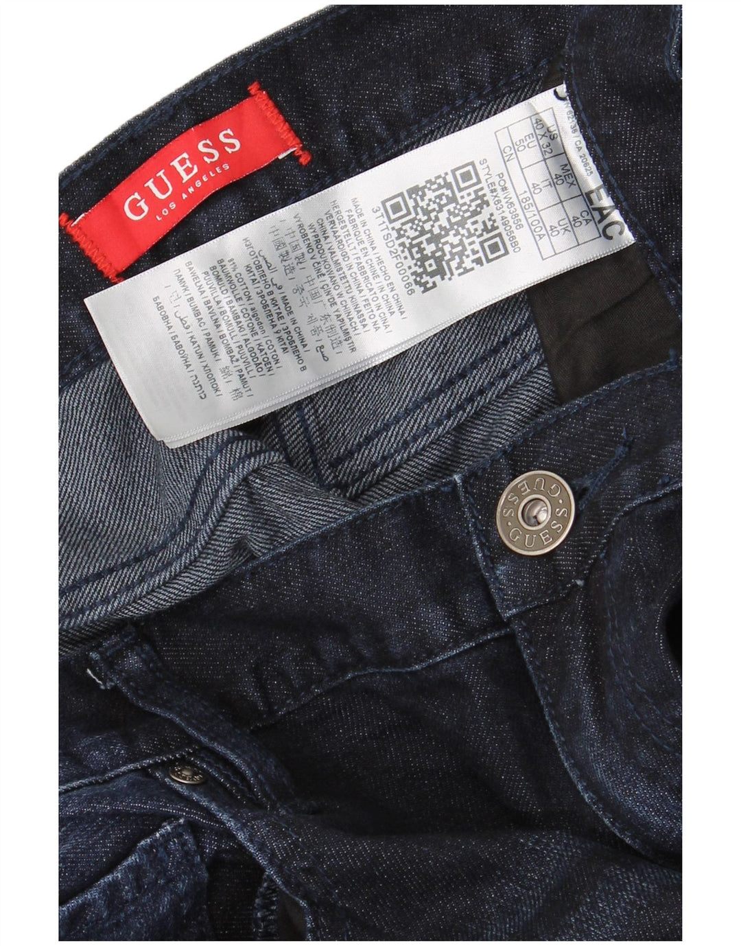 Guess Mens Straight Jeans W40 L32 Navy Blue Cotton