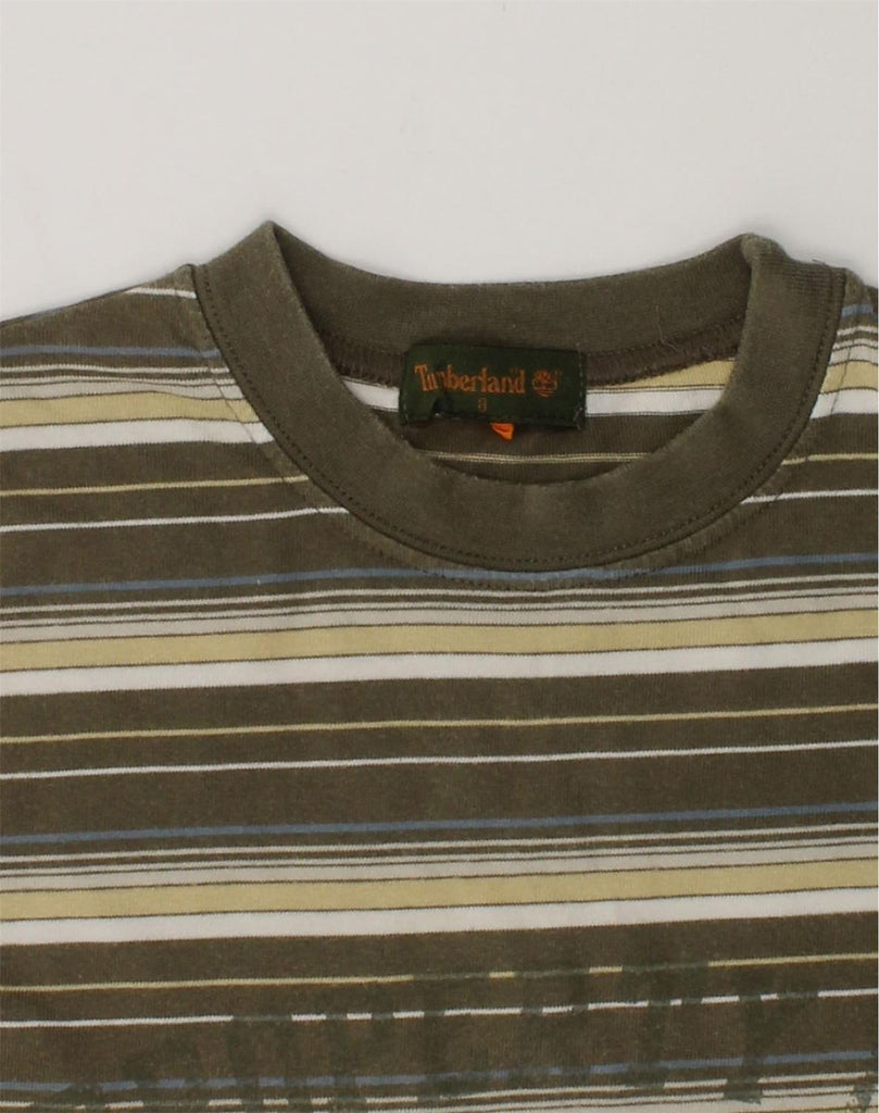 TIMBERLAND Boys Graphic T-Shirt Top 8-9 Years Khaki Striped Cotton | Vintage Timberland | Thrift | Second-Hand Timberland | Used Clothing | Messina Hembry 