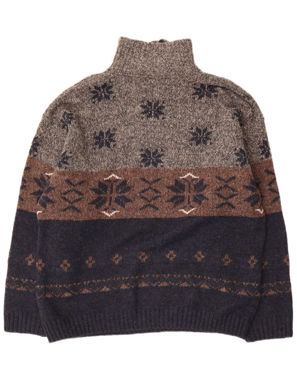 Angelo Litrico Mens Zip Neck Jumper Sweater XL Navy Blue Fair Isle Acrylic