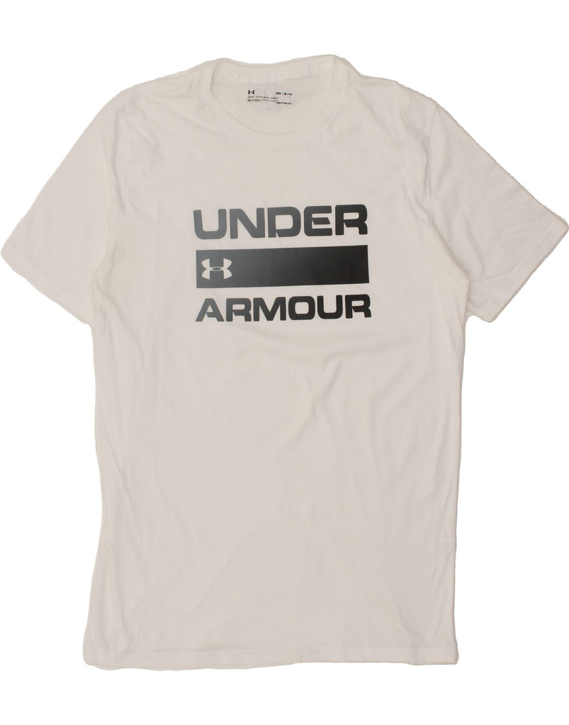UNDER ARMOUR Mens Heat Gear Graphic T-Shirt Top Medium White Vintage Under Armour and Second-Hand Under Armour from Messina Hembry 