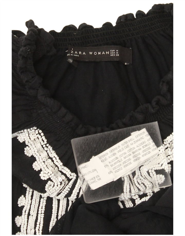 Zara Womens Blouse Top UK 12 Medium Black Cotton