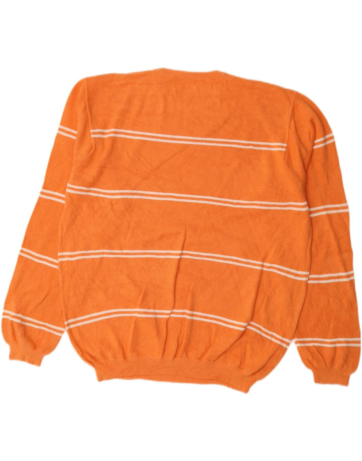 IZOD Mens Crew Neck Jumper Sweater Large Orange Striped Cotton
