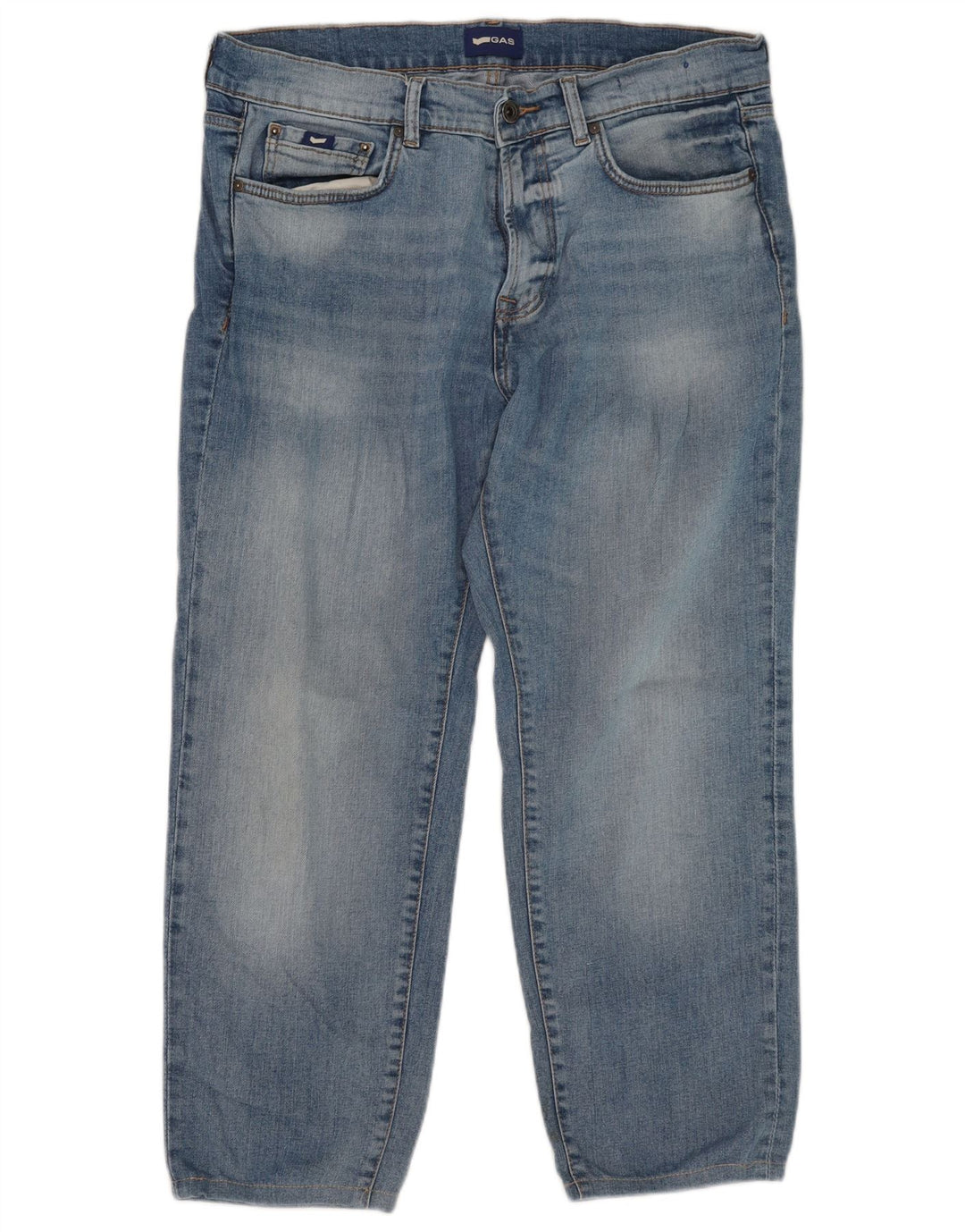 Gas Mens Cropped Jeans W33 L26 Blue Cotton