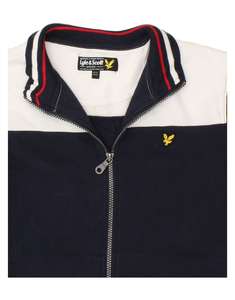 LYLE & SCOTT Boys Tracksuit Top Jacket 10-11 Years Navy Blue Colourblock Vintage Lyle & Scott and Second-Hand Lyle & Scott from Messina Hembry 