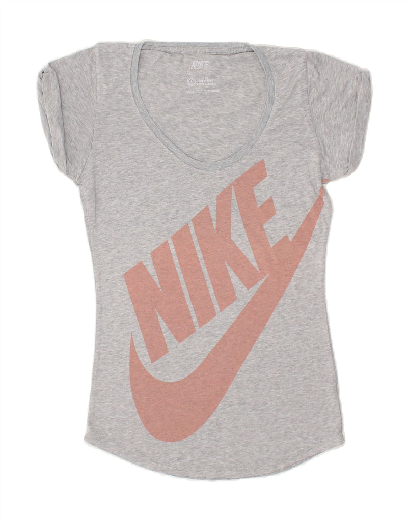 NIKE Womens Loose Fit Graphic T-Shirt Top UK 6 XS Grey | Vintage Nike | Thrift | Second-Hand Nike | Used Clothing | Messina Hembry 