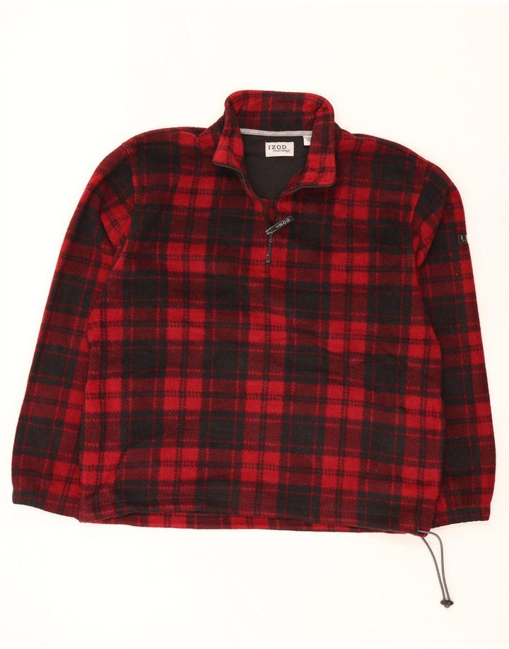 Izod Mens Zip Neck Fleece Jumper Large Red Plaid Polyester
