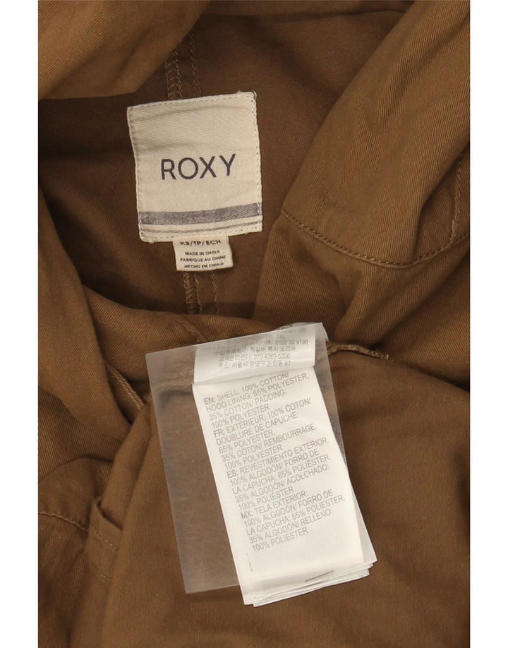Roxy Womens Hooded Oversized Bomber Jacket UK 6 XS Brown Cotton