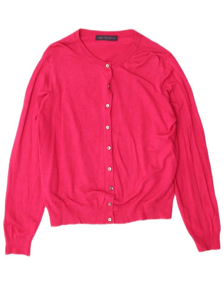 Marks & Spencer Womens Cardigan Sweater UK 14 Medium Pink Viscose Classic