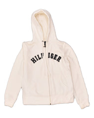 TOMMY HILFIGER Womens Graphic Zip Hoodie Sweater UK 10 Small White Cotton