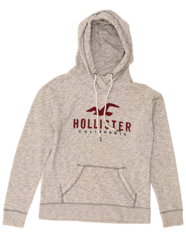 HOLLISTER Womens Loose Fit Graphic Hoodie Jumper UK 6 XS Grey Flecked
