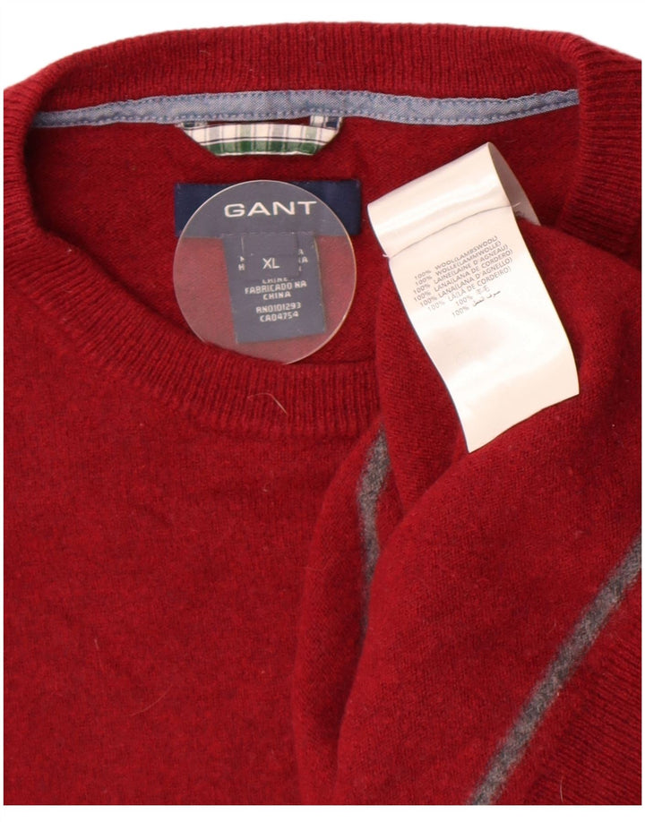Gant Mens Crew Neck Jumper Sweater XL Red Striped Lambswool