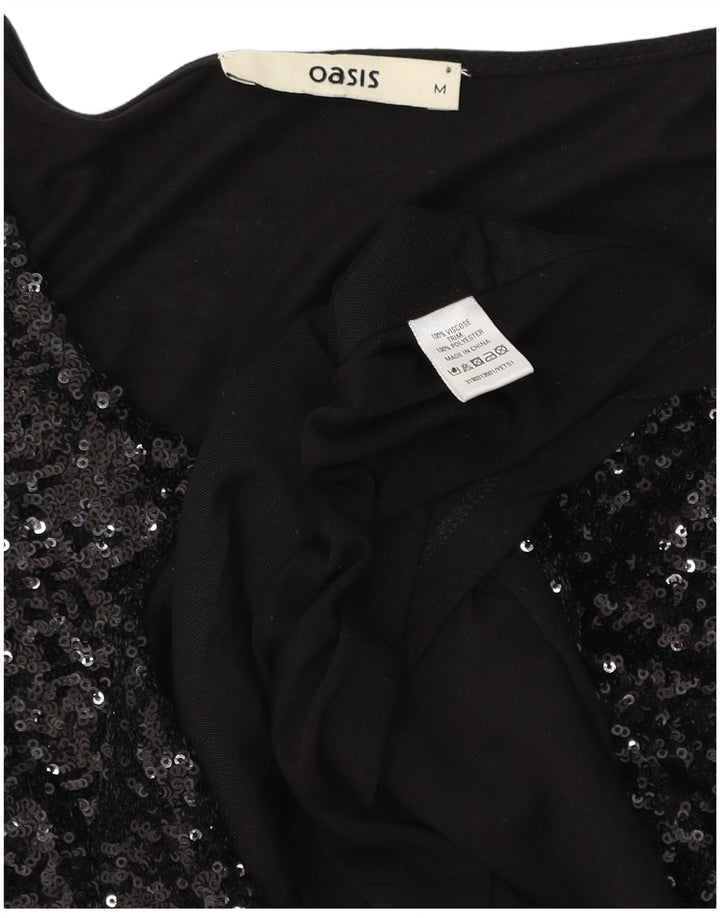 Oasis Womens Sequin Blouse Top UK 12 Medium Black Viscose