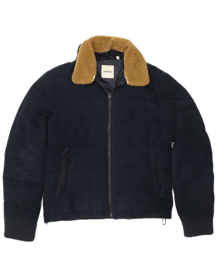 Aspesi Mens Padded Jacket UK 38 Medium Navy Blue Cotton
