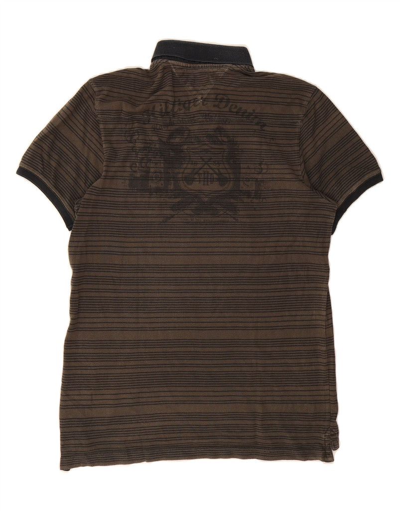 TOMMY HILFIGER Mens Graphic Polo Shirt XL Brown Striped Cotton Vintage Tommy Hilfiger and Second-Hand Tommy Hilfiger from Messina Hembry 