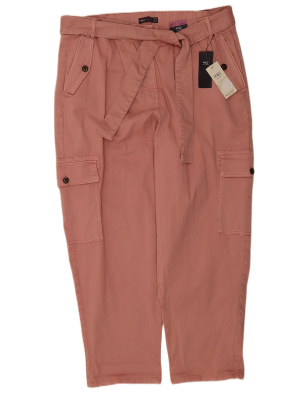 Marks & Spencer Womens Regular Cargo Trousers UK 22 3XL W42 L28 Pink Cotton