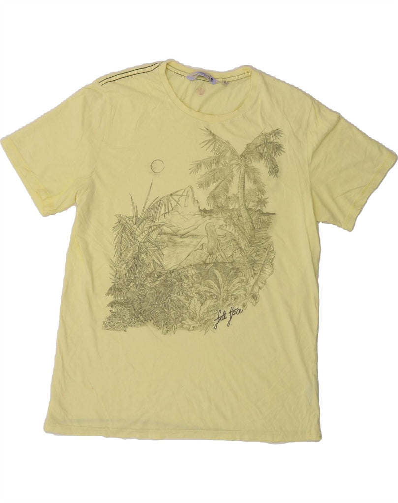FAT FACE Womens Graphic T-Shirt Top UK 16 Large Yellow Cotton Vintage Fat Face and Second-Hand Fat Face from Messina Hembry 