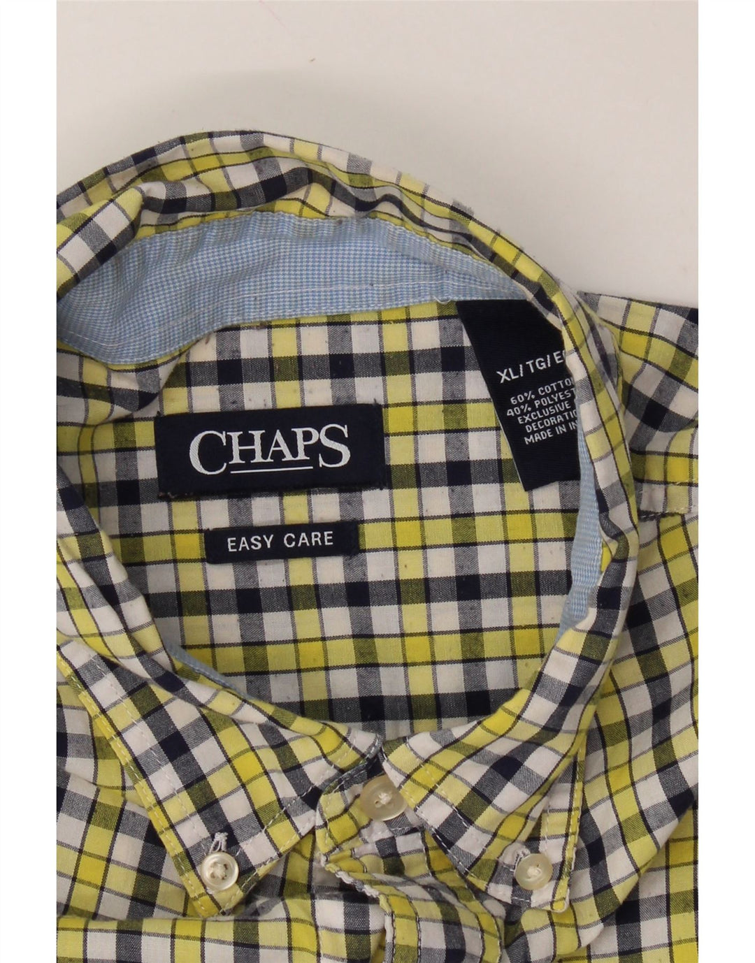 CHAPS Mens Easy Care Shirt XL Yellow Check Cotton Vintage Chaps and Second-Hand Chaps from Messina Hembry 