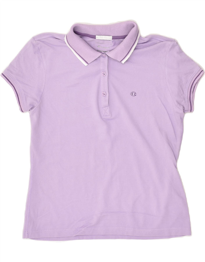 CHAMPION Womens Polo Shirt UK 12 Medium Purple Cotton | Vintage Champion | Thrift | Second-Hand Champion | Used Clothing | Messina Hembry 