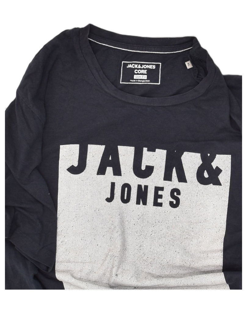 JACK & JONES Mens Graphic T-Shirt Top XL Navy Blue Cotton | Vintage Jack & Jones | Thrift | Second-Hand Jack & Jones | Used Clothing | Messina Hembry 