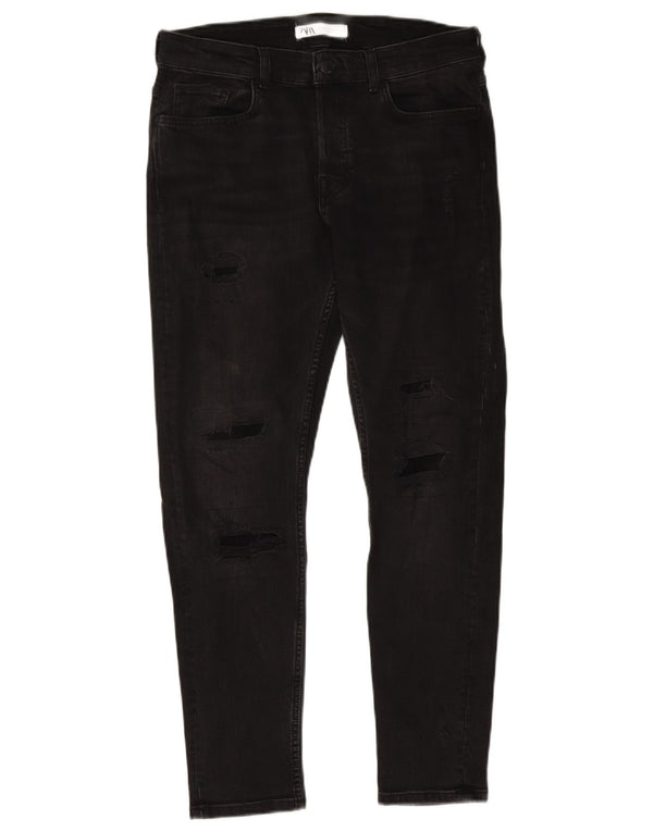 ZARA Mens Distressed Skinny Jeans EU 42 Large W32 L28 Black