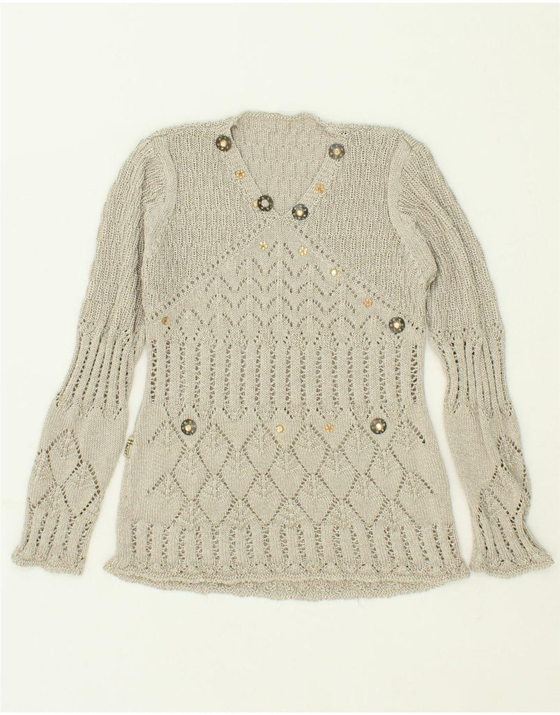 VINTAGE Womens V-Neck Jumper Sweater UK 10 Small Grey Vintage Vintage and Second-Hand Vintage from Messina Hembry 