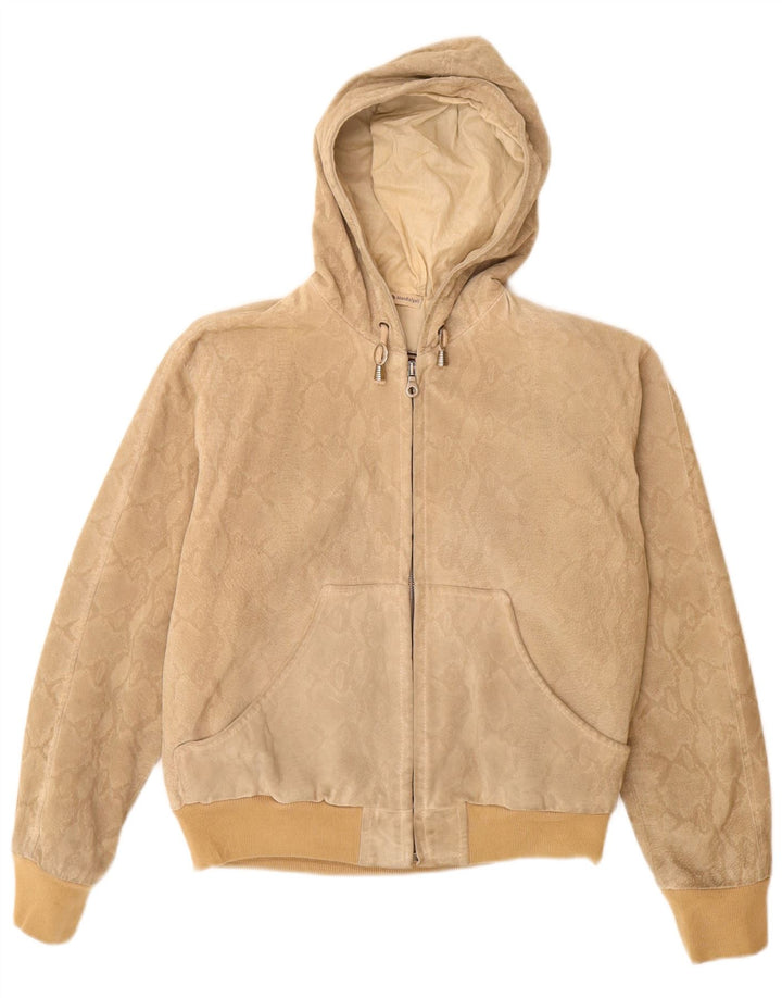 Donna Pelle Womens Hooded Bomber Jacket IT 42 Medium Beige Animal Print