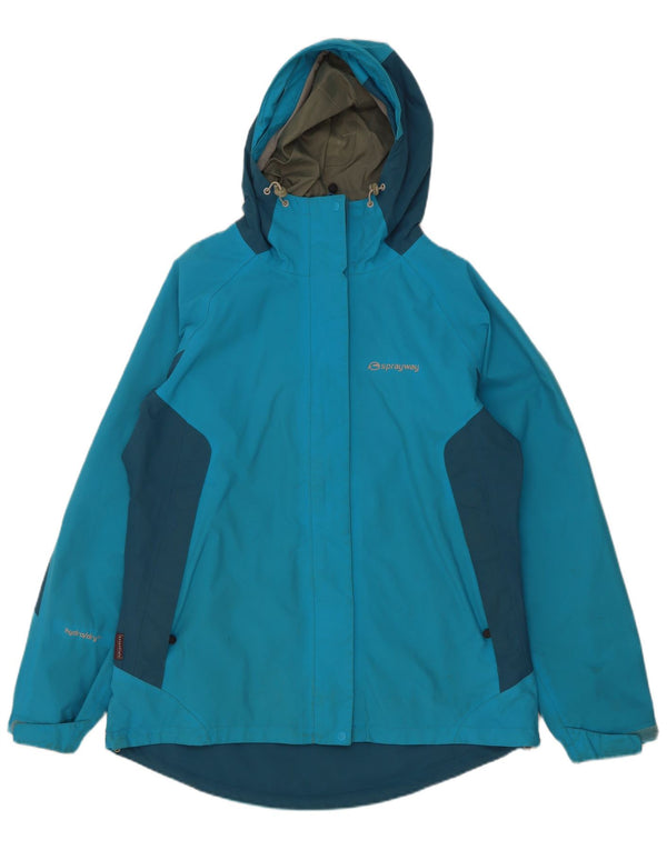 Sprayway Womens Hooded Rain Jacket UK 12 Medium Blue Colourblock Polyamide