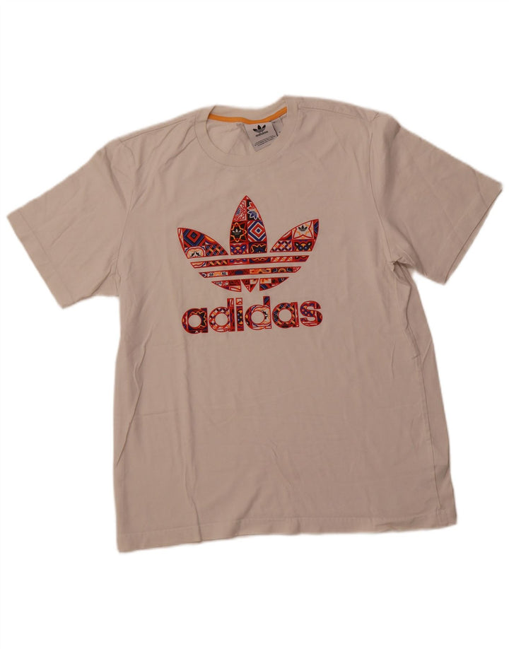 ADIDAS Mens Graphic T-Shirt Top Medium Off White Cotton