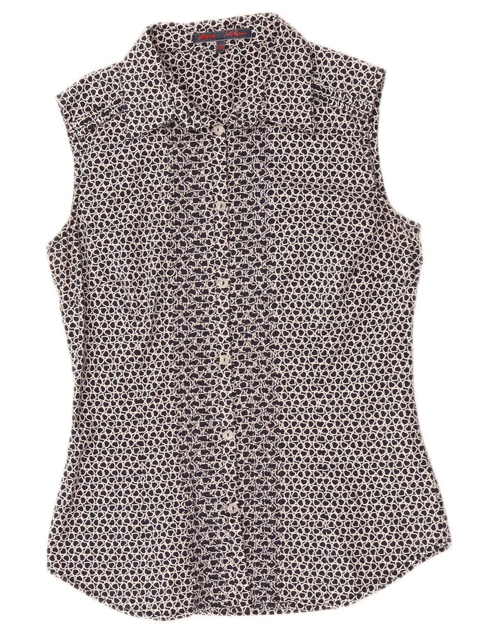 Les Copains Womens Sleeveless Shirt Blouse IT 42 Medium Navy Blue Heart