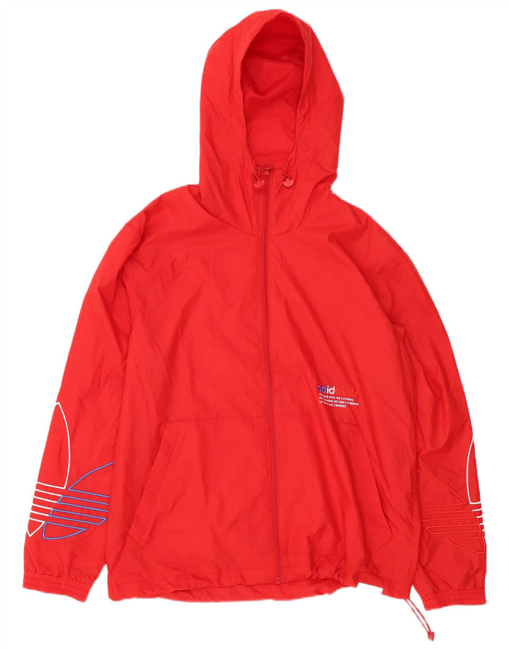 ADIDAS Mens Graphic Hooded Rain Jacket UK 36 Small Red Polyester