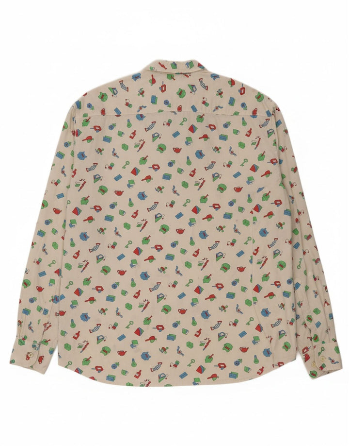 SISLEY Mens Abstract Pattern Shirt Large White