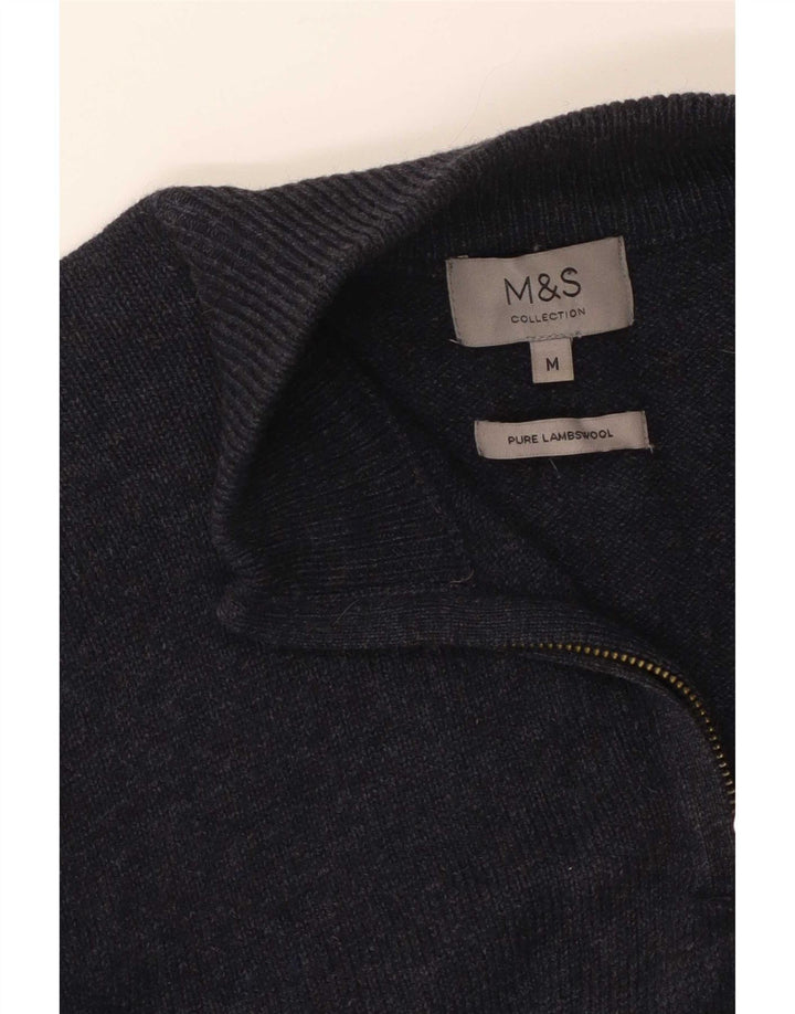 Marks & Spencer Mens Zip Neck Jumper Sweater Medium Navy Blue Flecked