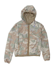 K-WAY Boys Hooded Reversible Jacket 7-8 Years Beige Camouflage Polyester