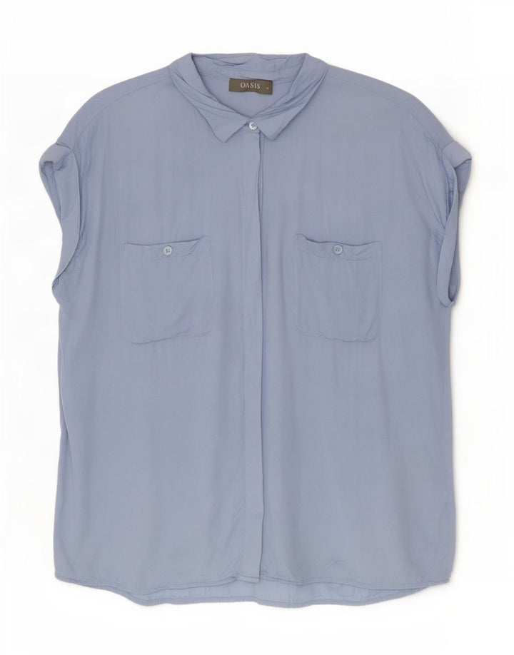 Oasis Womens Sleeveless Shirt Blouse UK 14 Large Blue Viscose