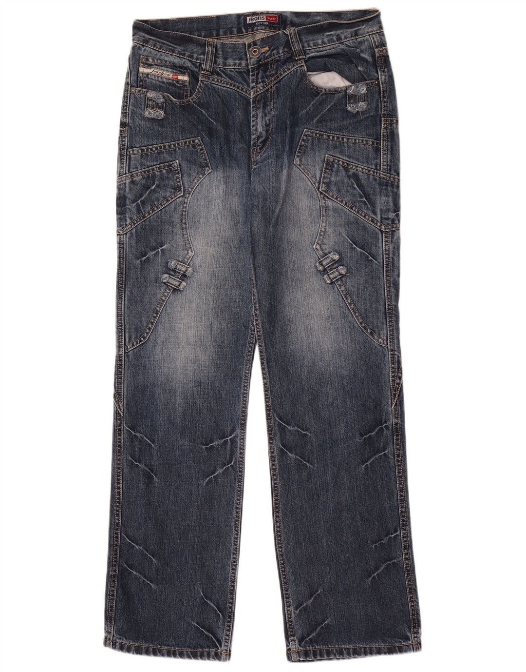Vintage Mens Straight Jeans W32 L32 Blue Patchwork Cotton
