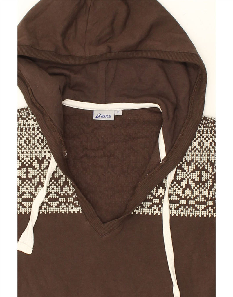 ASICS Womens Hoodie Jumper UK 10 Small Brown Fair Isle Cotton | Vintage Asics | Thrift | Second-Hand Asics | Used Clothing | Messina Hembry 