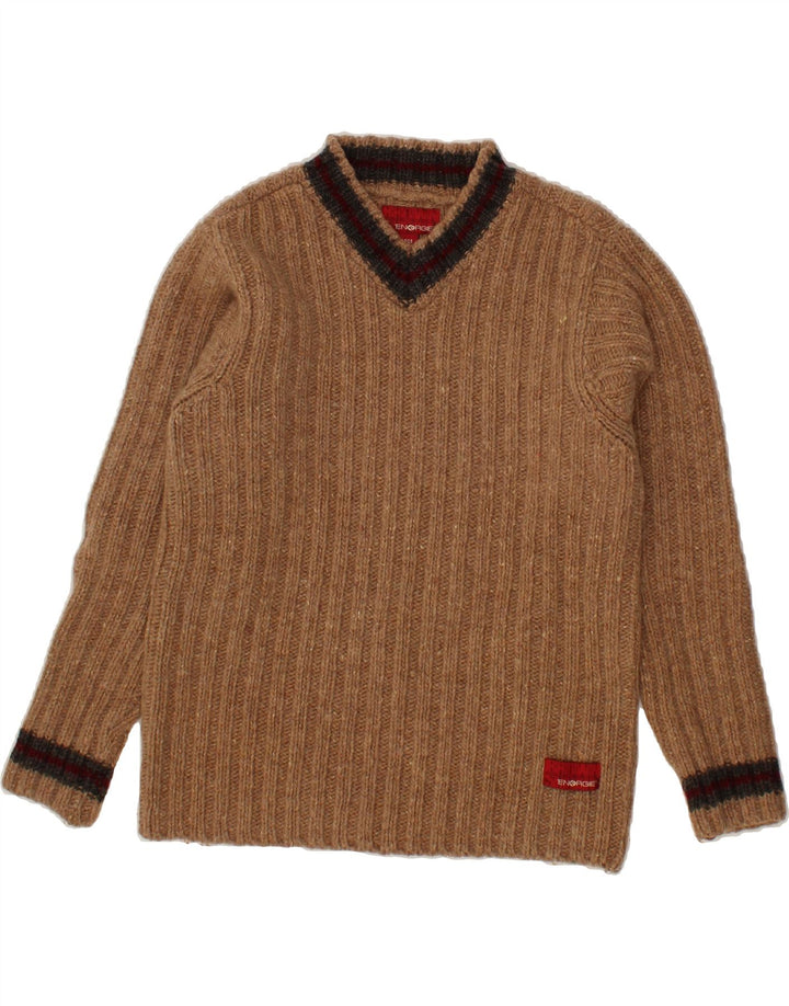 ENERGIE Womens V-Neck Jumper Sweater UK 14 Large Brown Wool Vintage Energie and Second-Hand Energie from Messina Hembry 