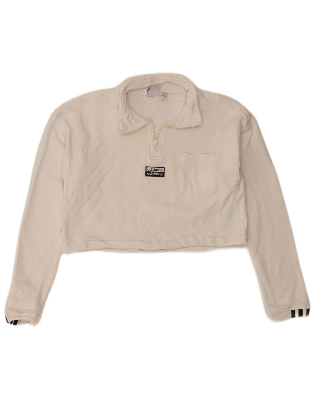 Adidas Womens Oversized Crop Zip Neck Sweatshirt Jumper UK 8 Small White