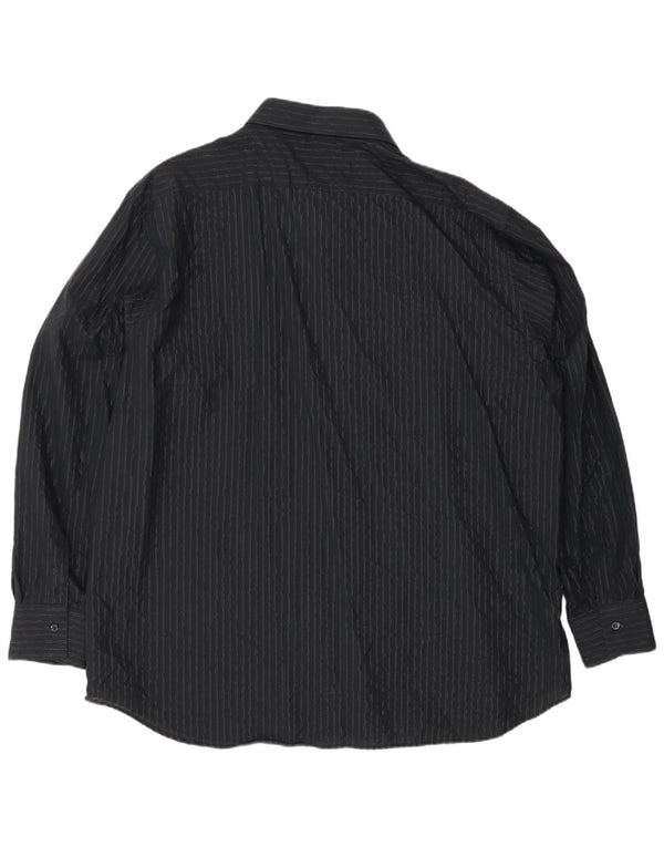 Roccobarocco Mens Shirt Size 49 2XL Black Pinstripe Cotton Classic