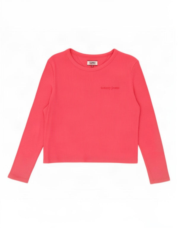 Tommy Hilfiger Womens Crop Top Long Sleeve UK 6 XS Pink Cotton