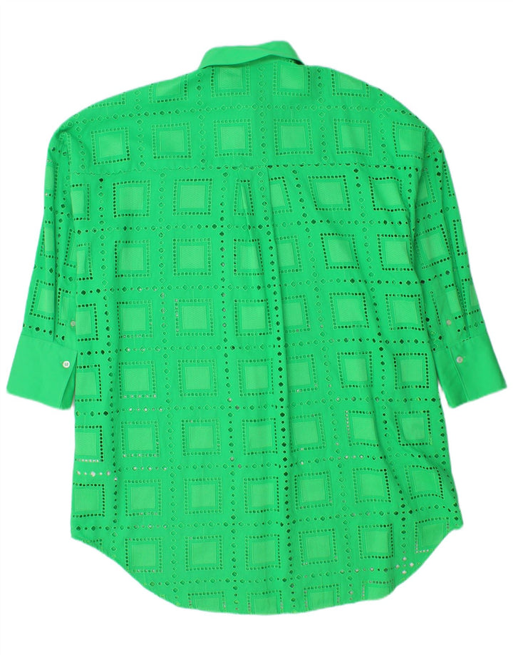 MSGM Womens Oversized Shirt Dress IT 40 Medium Green Geometric Cotton