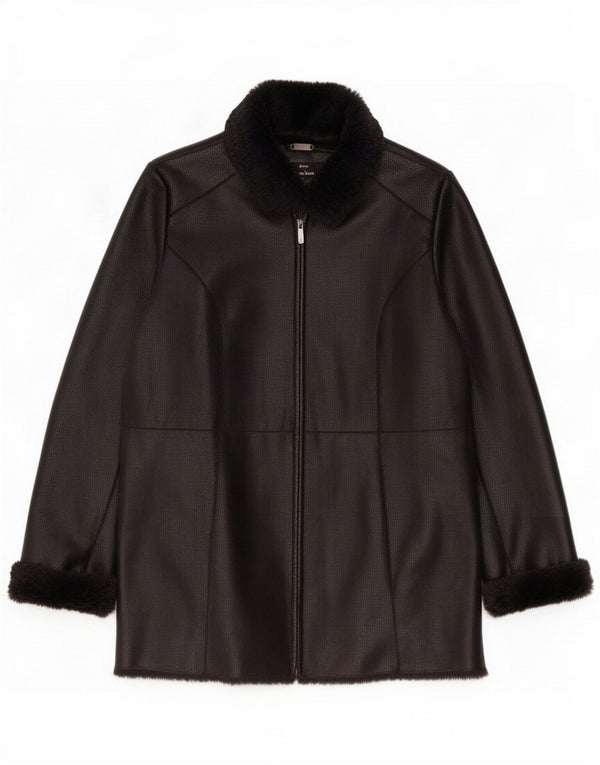Dennis Basso Womens Faux Leather Sherpa Jacket UK 14 Medium Black Polyester